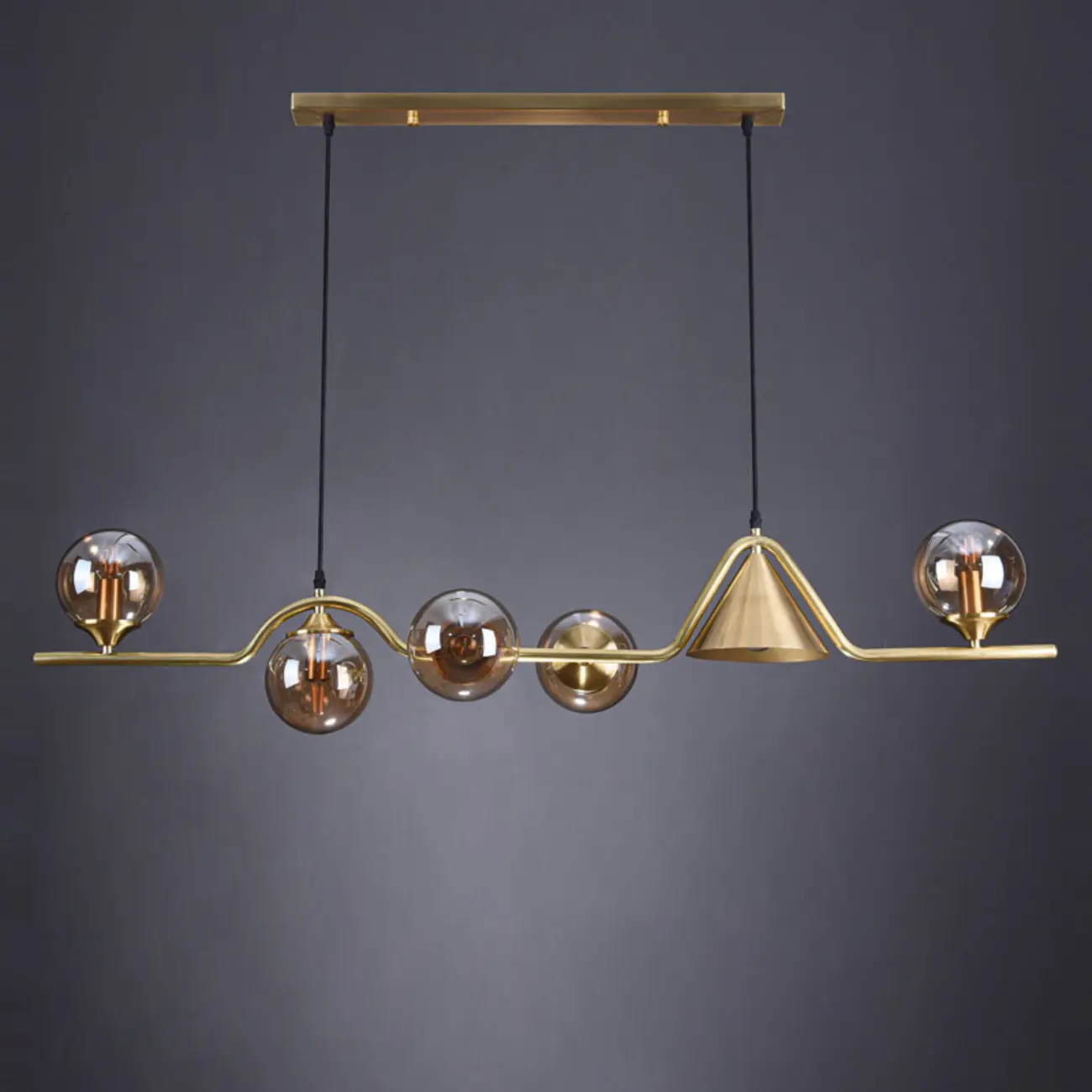 Dining Area Modern Brass Glass LED Island Pendant Light