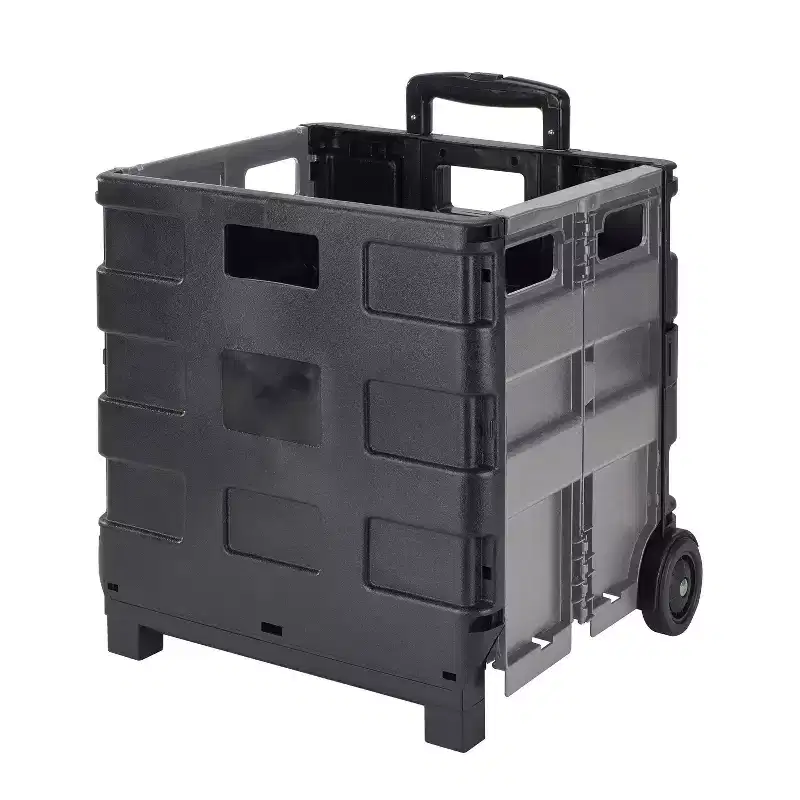 Simplify Portable Folding Jumbo Shopping Cart: Black Rolling Utility Cart for Groceries with Wheels, No Assembly Required