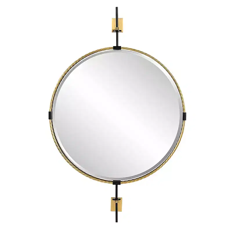Uttermost Guardrail Antique Brass 31 x 47 3/4 Round Wall Mirror