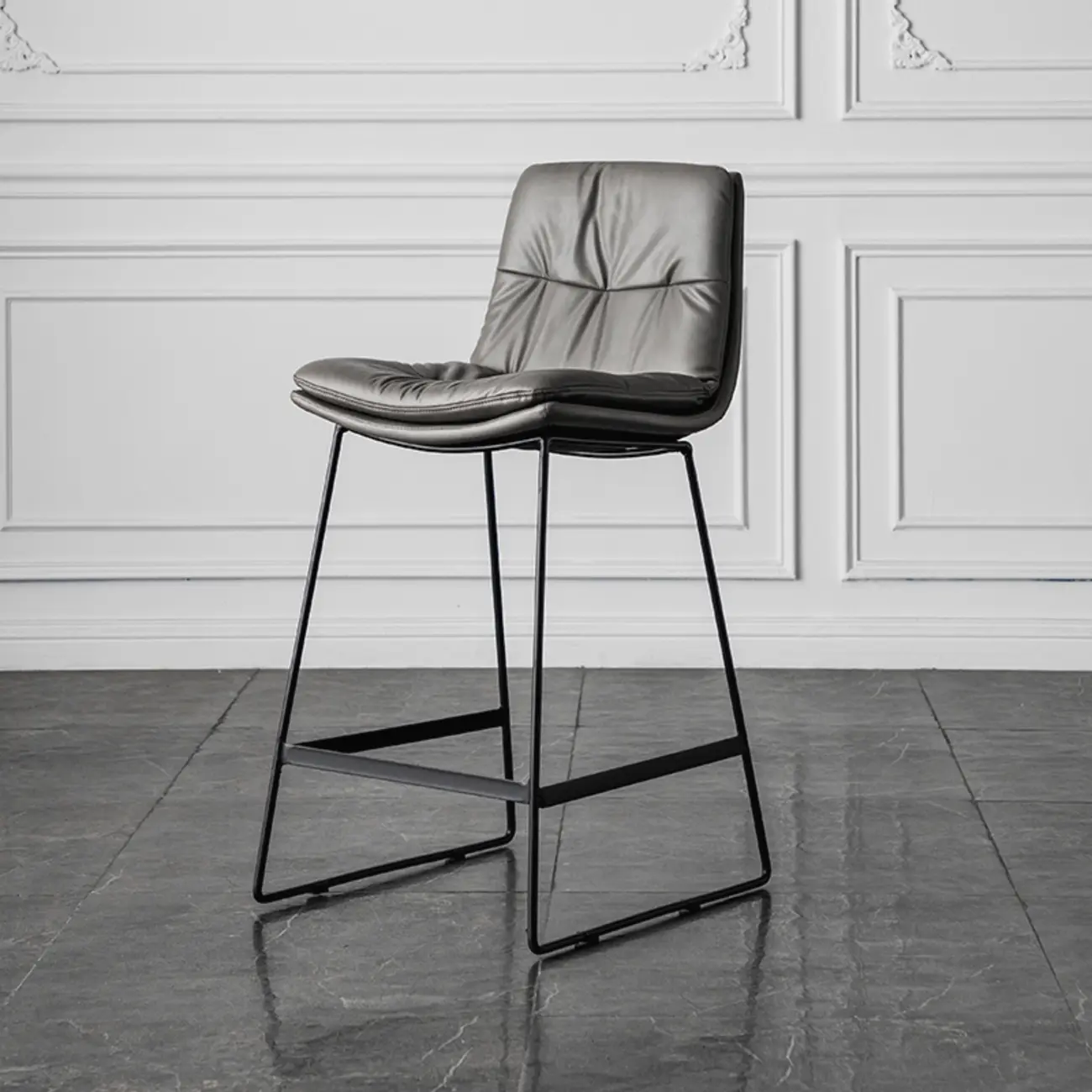 Modern Upholstered Low Back Metal Sled Bar Stools