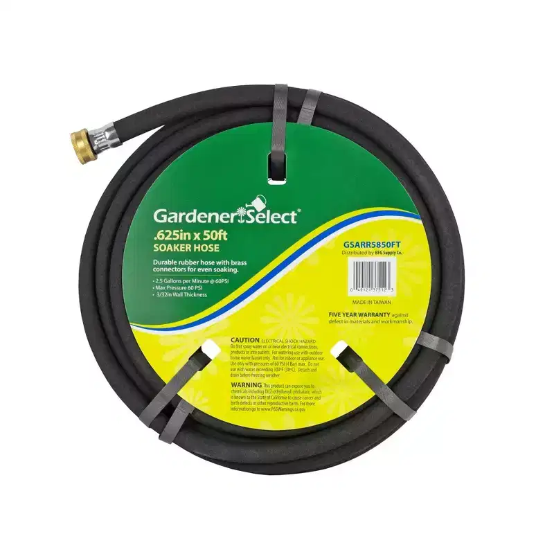 Gardener Select Durable Soaker Outdoor Rubber Hose W/Brass Connectors, Black, 5/8 By 50'
