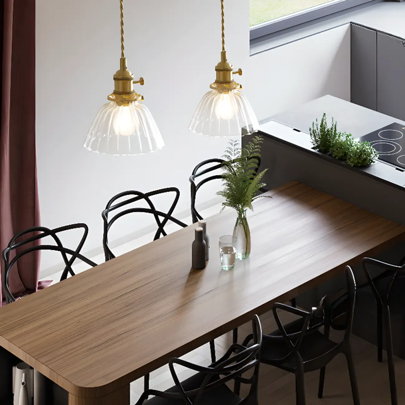 Modern Clear Glass Stripe Pendant Light for Dining Room