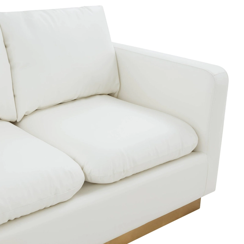 LeisureMod Nervo Modern Leather Loveseat With Gold Base & Cushions - 55.9