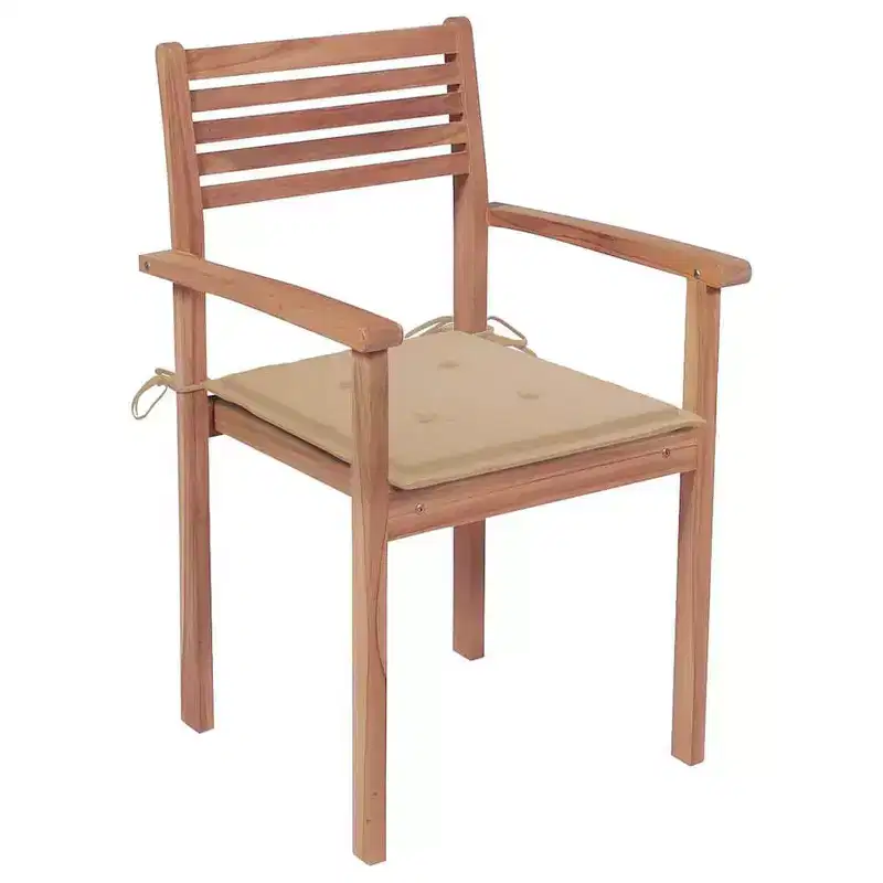 vidaXL Patio Stackable Chairs, 6 Piece Set, Solid Teak Wood with Cushions, Weather Resistant, Indoor/Outdoor, Great for Home, Office, Bars, and Cafes