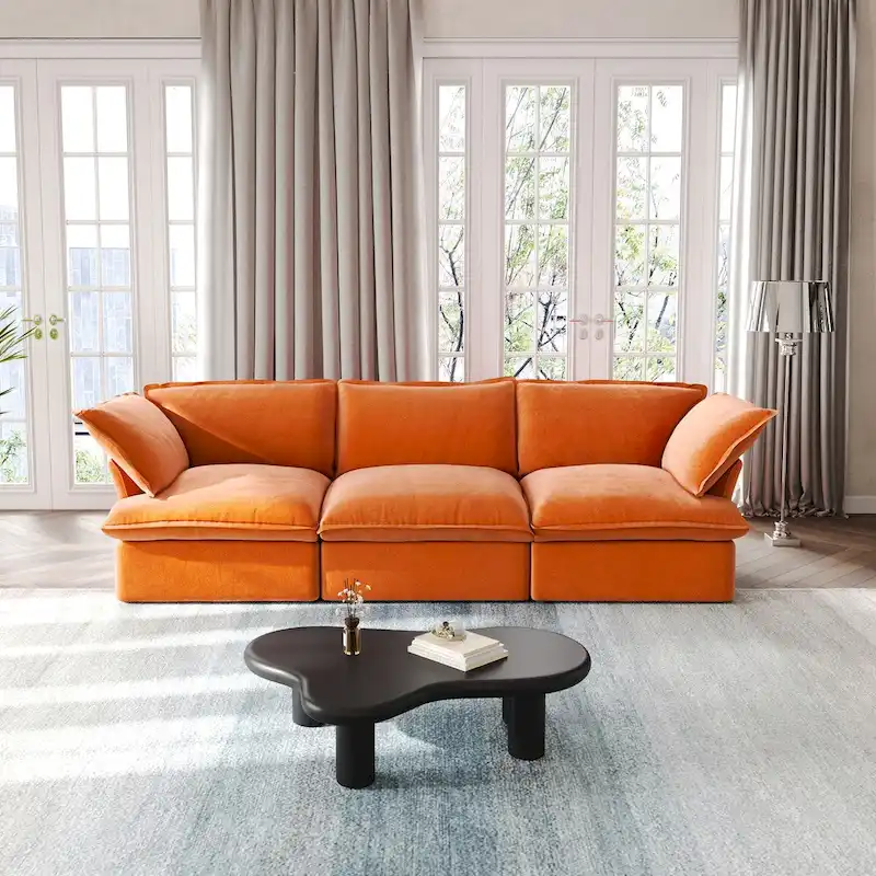 Modular Sectional Sofa Couch, 122.82 Velvet 3 Seater Sofa