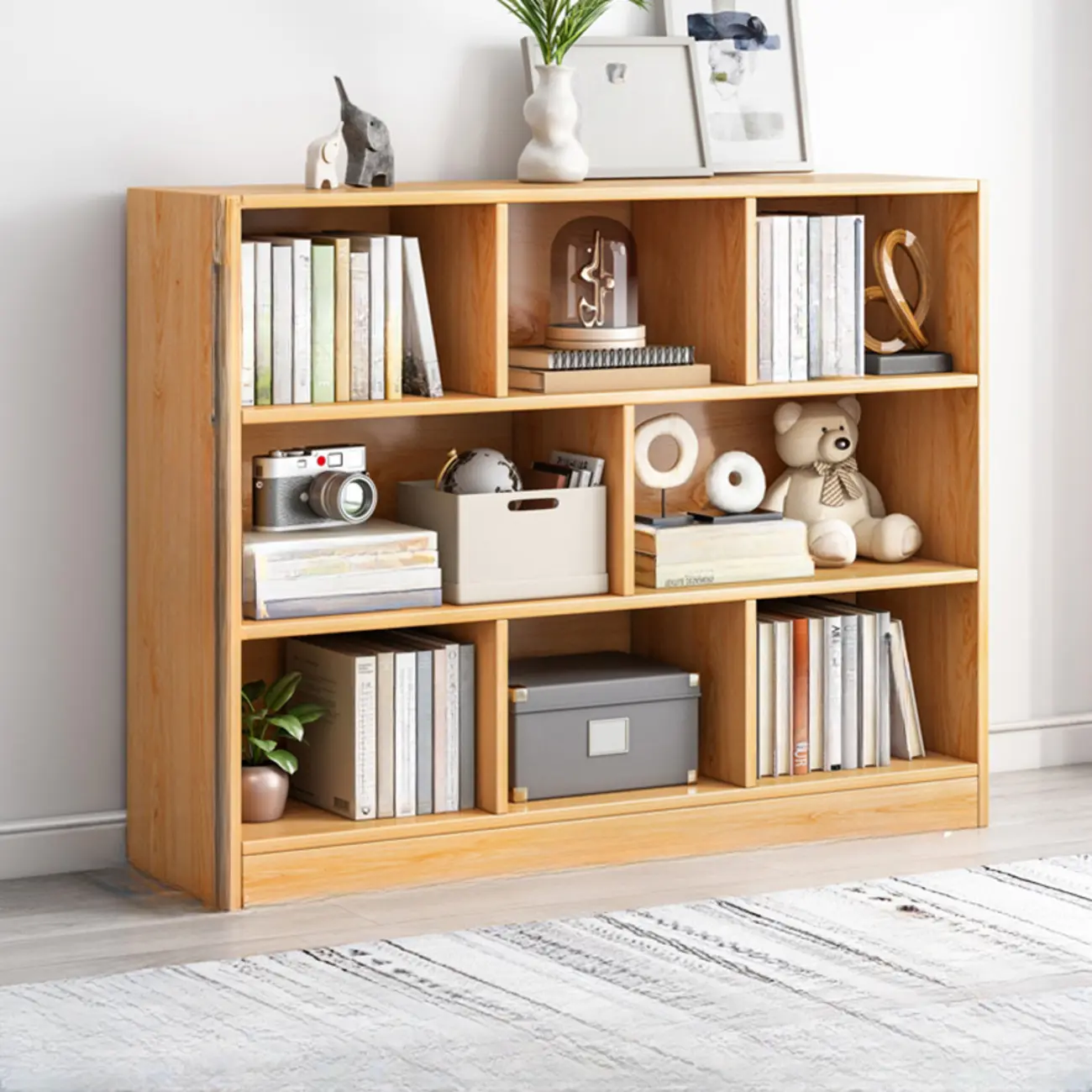 Simple Natural Finish Modular Vertical Wood Bookcase