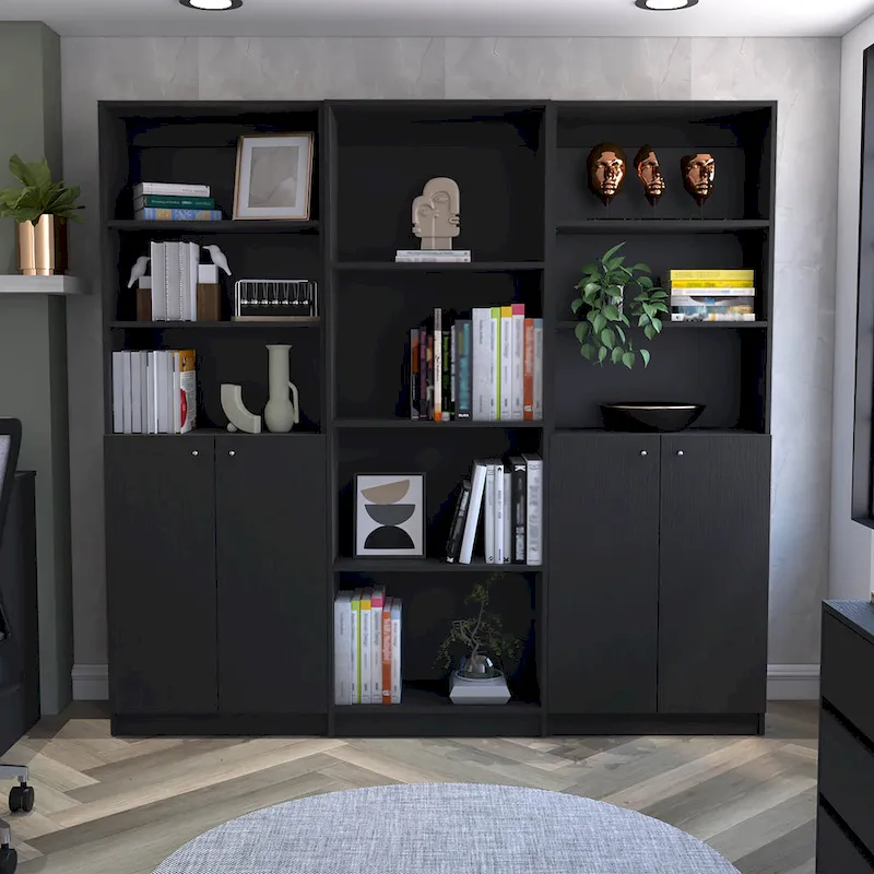 3pc Bookcase set 74 Wide 4-Shelf Double Cabinet
