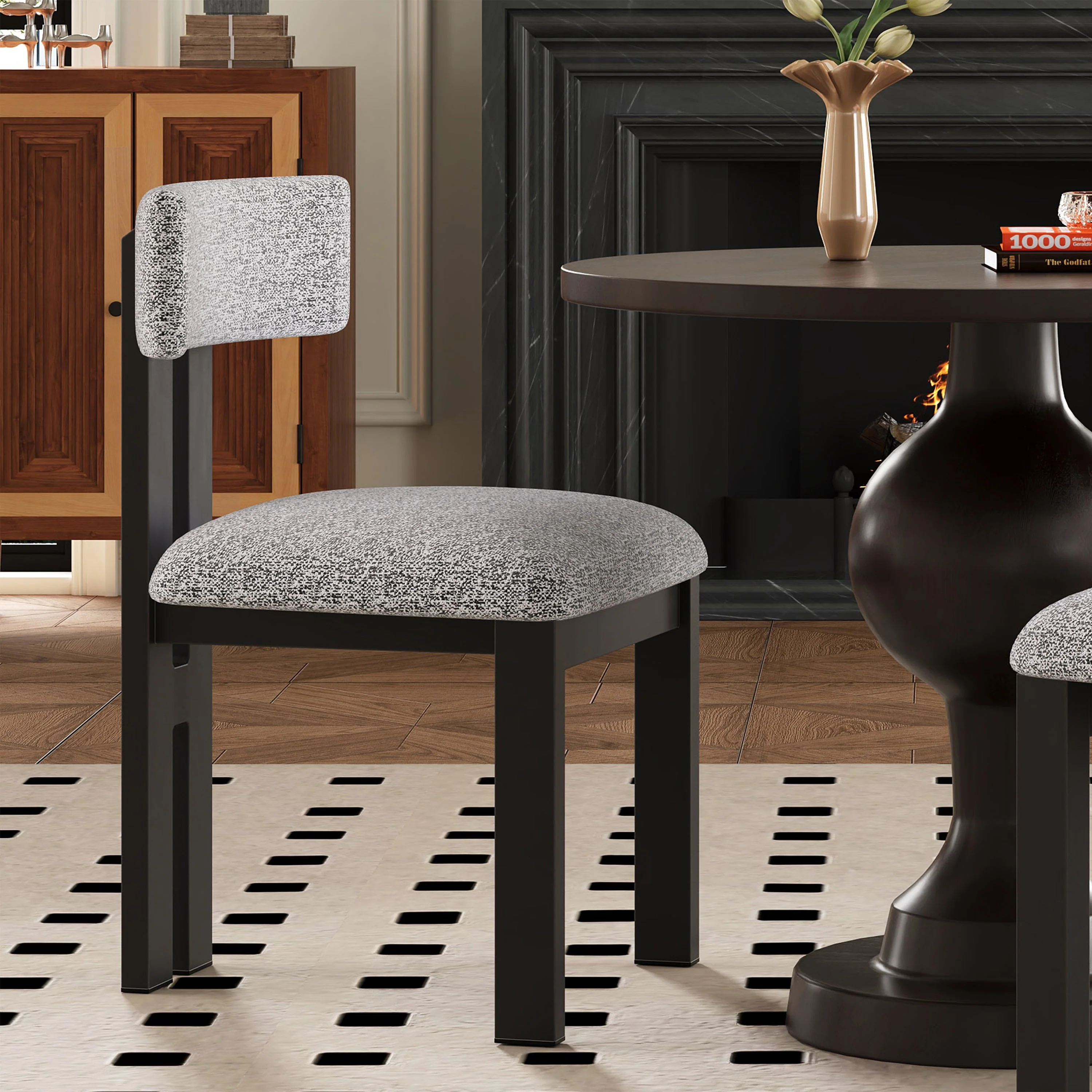 Set of 2 Modern Upholstered Dining Chairs Fabric with Sturdy Iron Frame