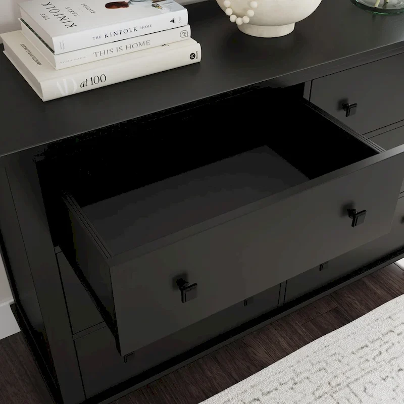 Black Wood Queen Bed with Nightstand and Dresser