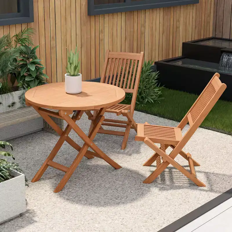 Costway 3pcs Patio Outdoor Indonesia Teak Wood Bistro Dining Set Folding Chair & Table Slatted