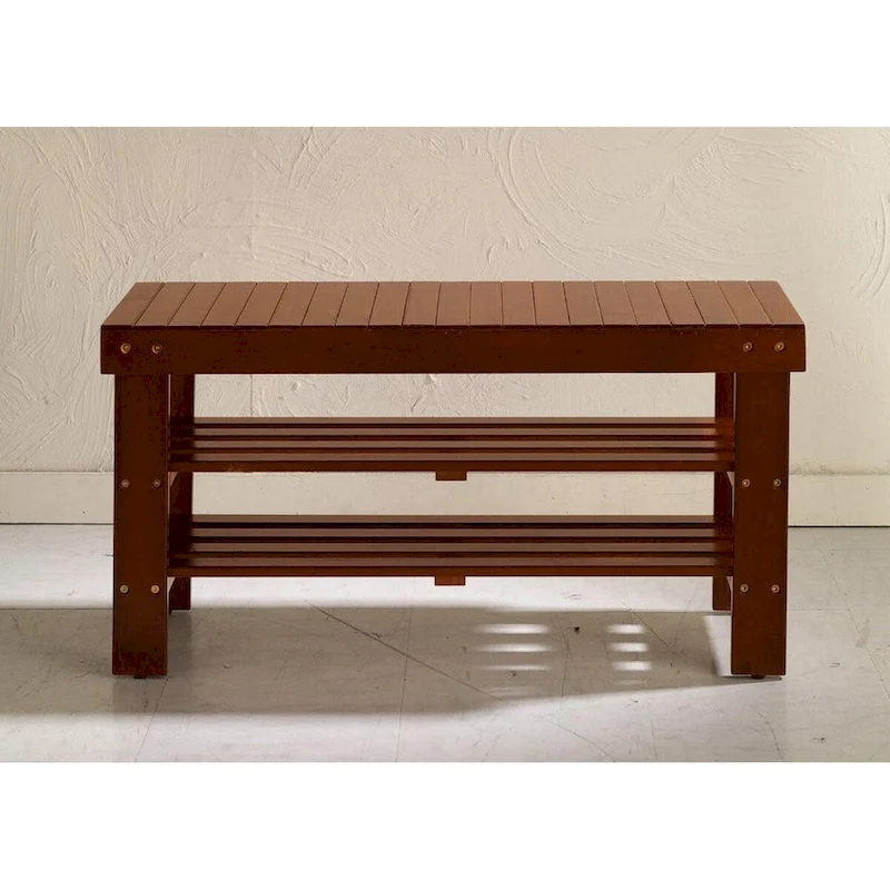Pina Quality Solid Wood Shoe Bench, Cherry Finish