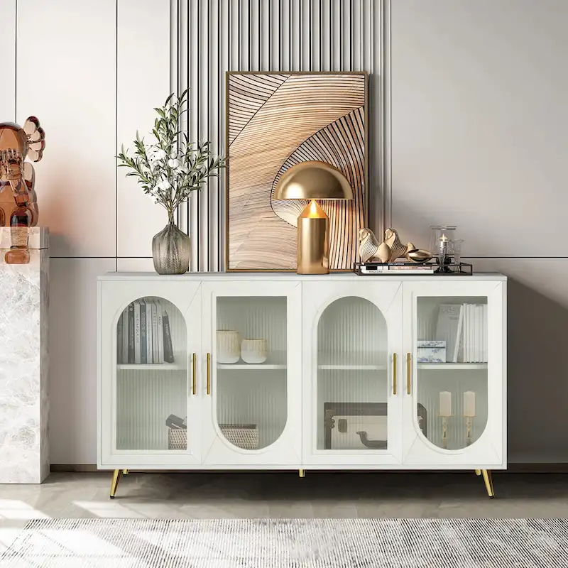 Wood TV Stand with Storage Cabinet and Adjustable Shelves - N/A