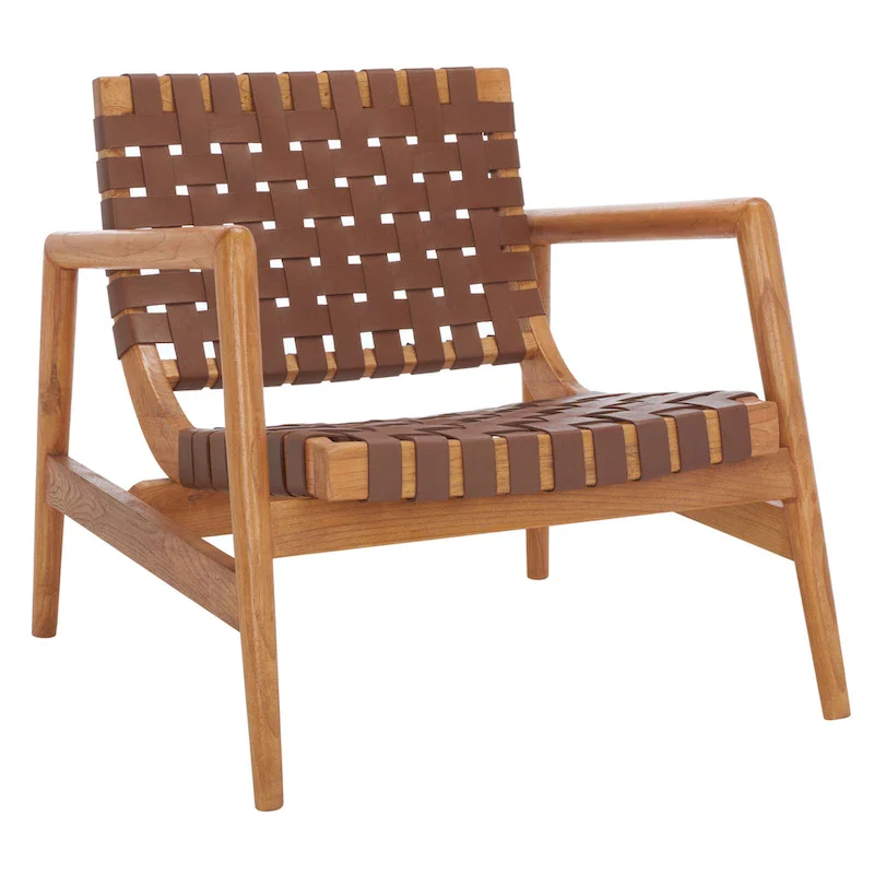 Natural Wood Leather Woven Accent Chair - Single Seat