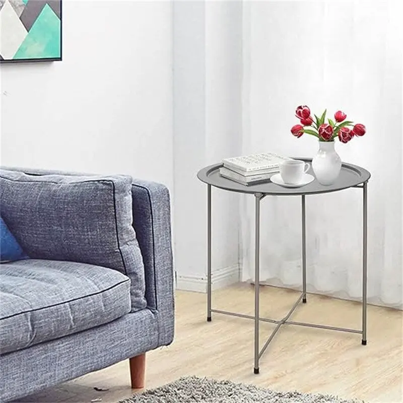 Grey/White/Pink/Purple Folding Metal Side Table with Removable Tray, Single Use