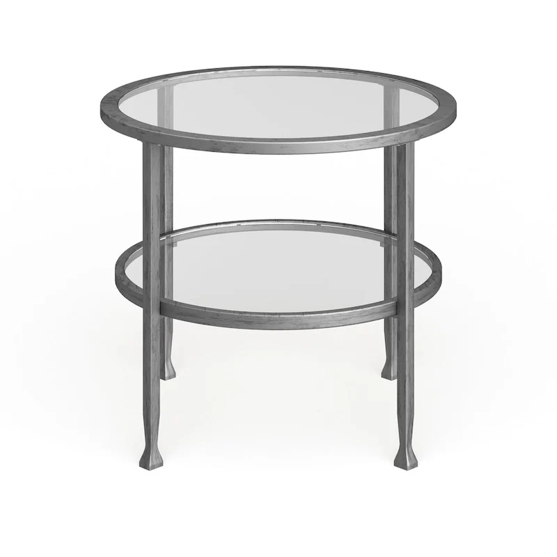 SEI Furniture Glenn Silver Metal Round Side Table with Shelf