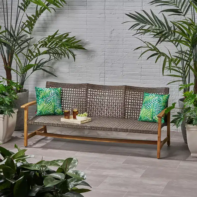Christopher Knight Home Sewell Outdoor 85 Acacia Wood and Wicker 3 Seater Sofa