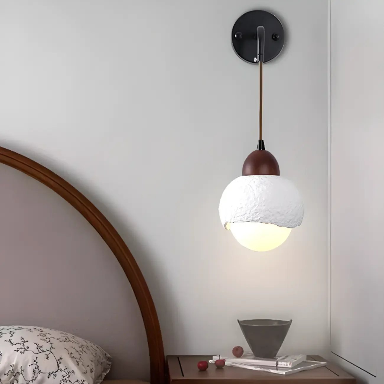 Modern Wood Ceramic Hanging Globe Pendant Light
