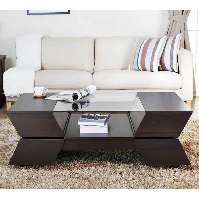 Anjin Enzo Contemporary 47-inch Glass Top Insert Two-tone 1-Shelf Coffee Table by