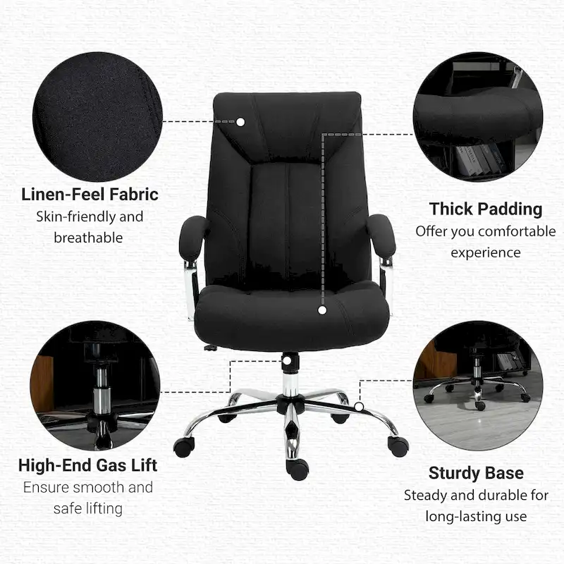 Vinsetto High Back Swivel Home Office Chair Task Ergonomic Linen Fabric Computer Chair, with Arm, Adjustable Height