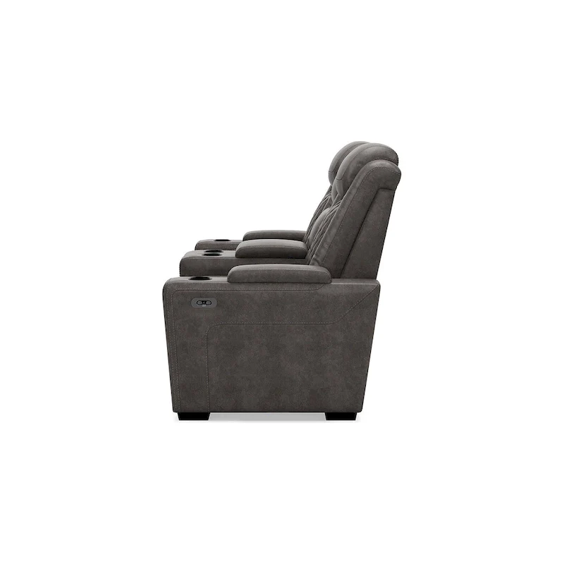 Signature Design by Ashley HyllMont Gray Power Reclining Loveseat with Console - 71.75 W x 39 D x 44 H