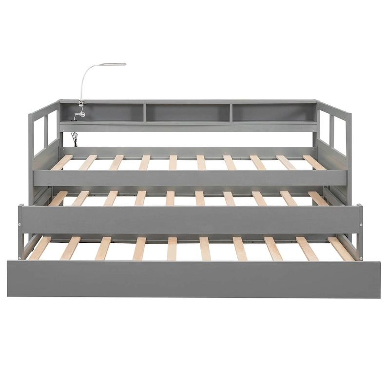 Twin XL Wood Daybed with 2 Trundles and USB Charging Design
