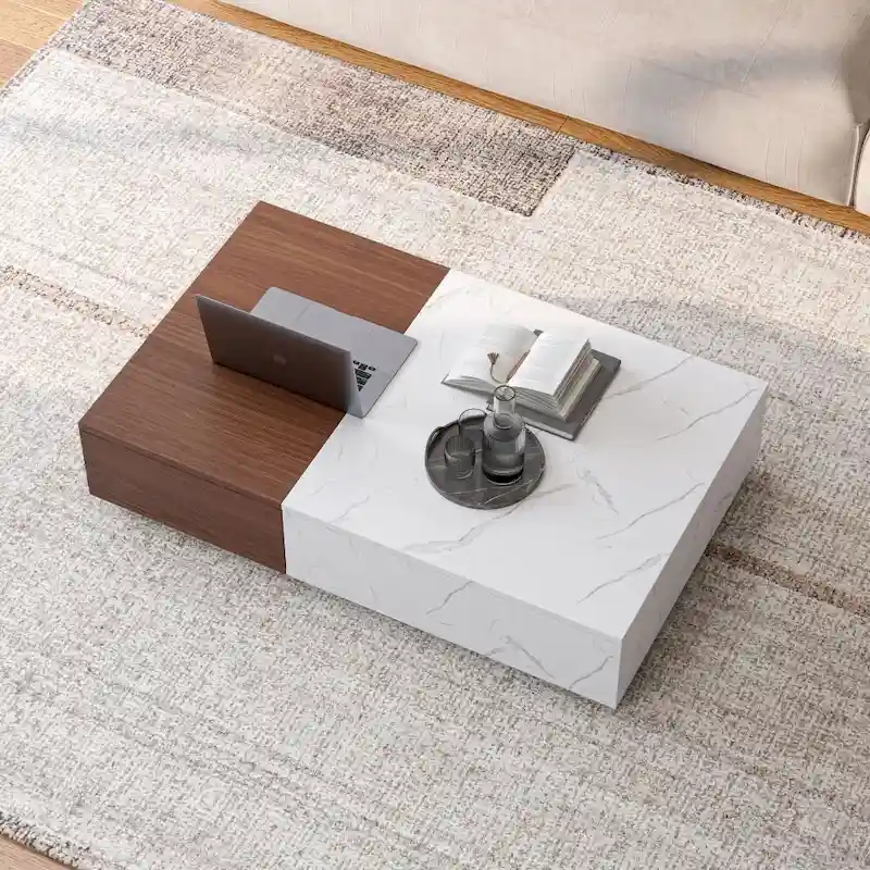 White & Black Two-Tone Coffee Table with 2 Storage Shelves, 1-Person Use