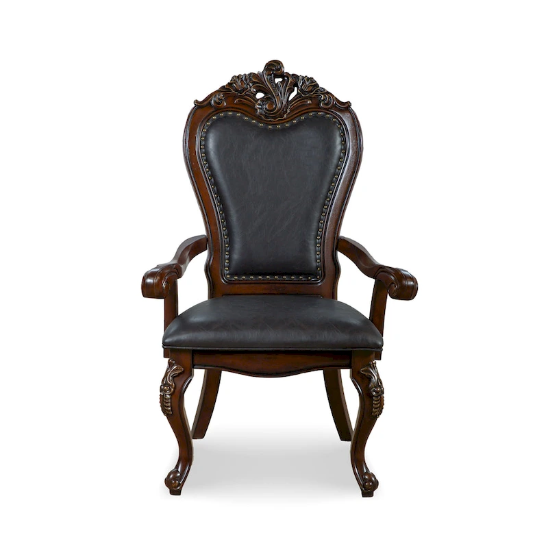 Furniture of America Eugene Traditional Solid Wood Dining Arm Chairs with Nailhead Trim and Cabriole Legs (Set of 2)