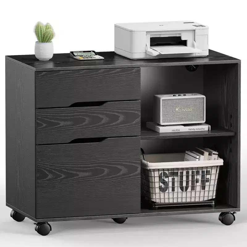 Okak Modern 3-Layer Mobile Filing Cabinet with Wooden Drawers & Wheels,Lateral Storage File Cabinet for Home Office,Study