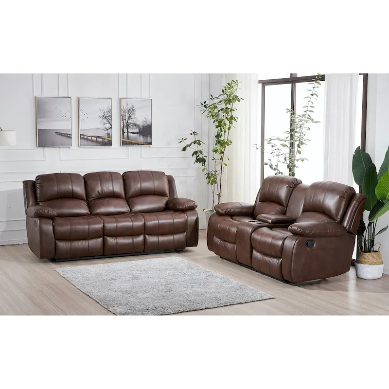 Furniture 2 Piece Bonded Leather Reclining Living Room Set, Sofa and Loveseat