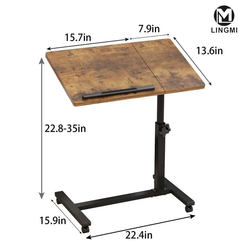 Wheels Height Adjustable Tray Table - 23.6 D x 15.9 W x 35 H