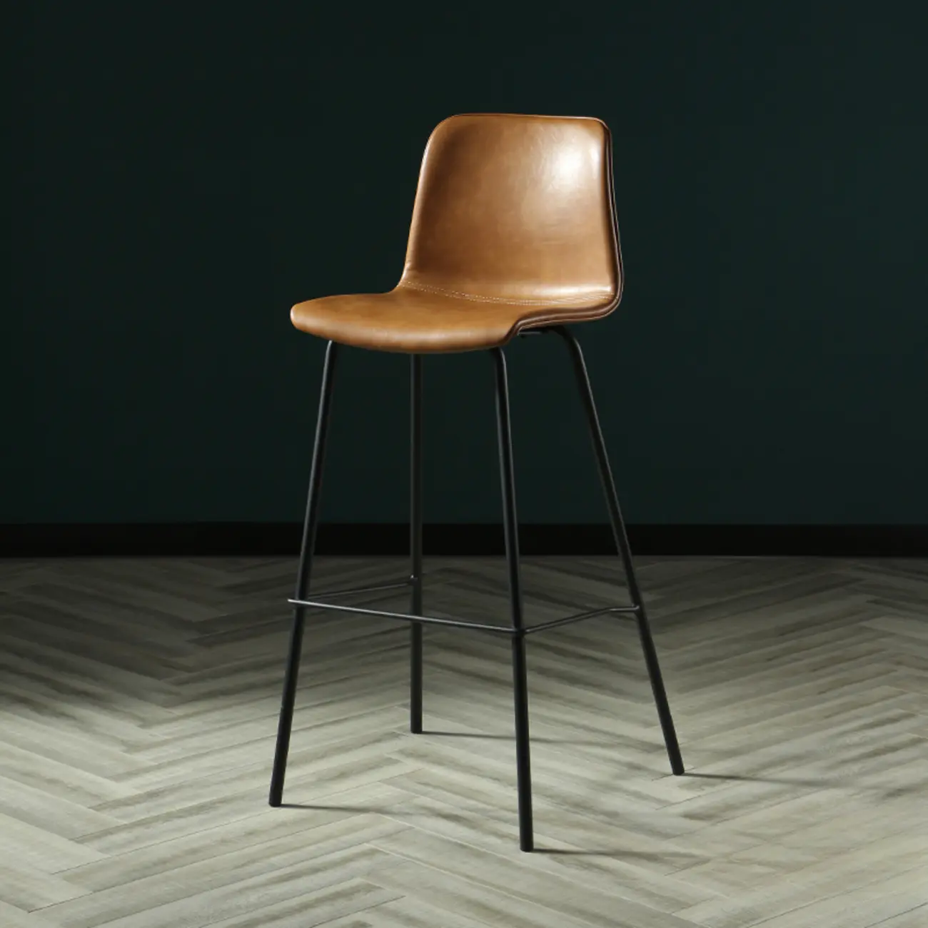 Industrial Metal Frame Leather Bar Stool with Footrest