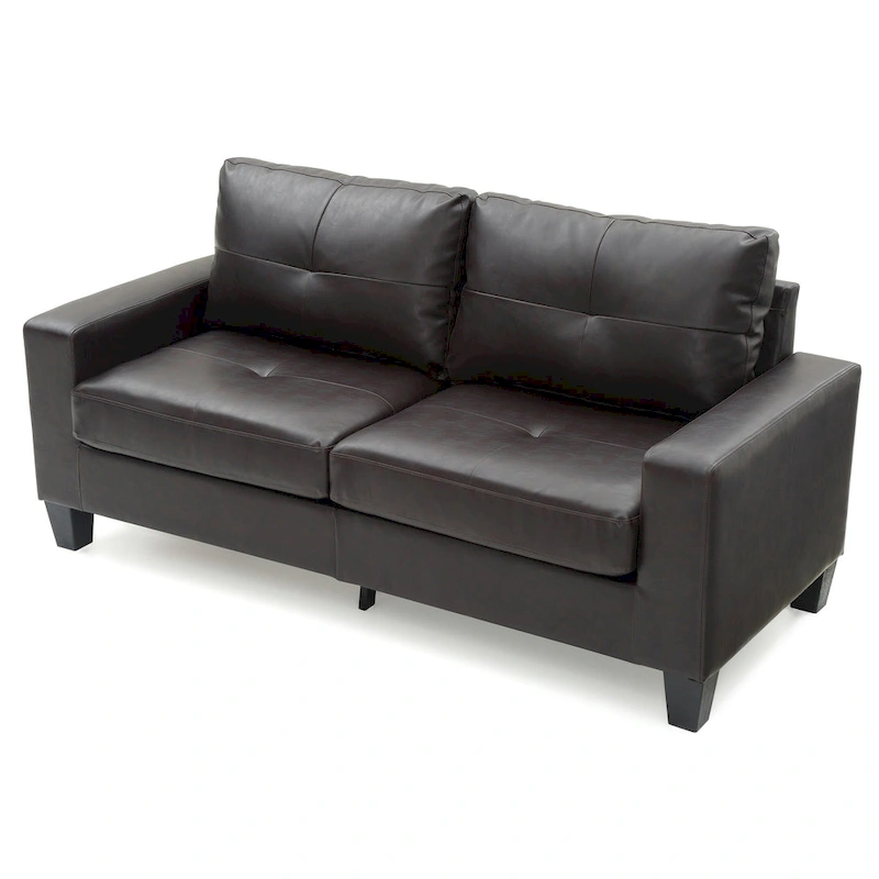 Newbury 71 in. W Flared Arm Faux Leather Straight Sofa - 32L x 71W x 36H