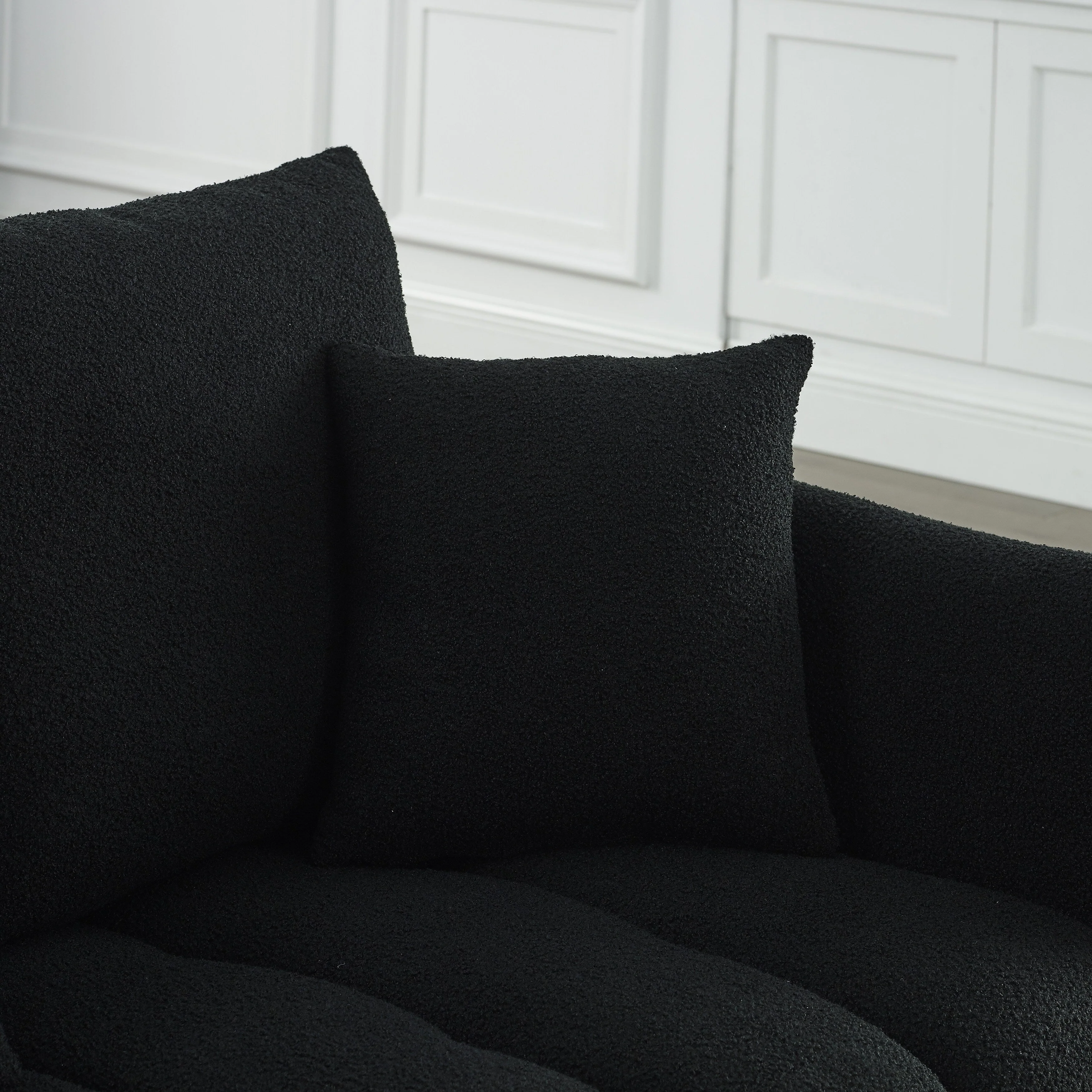 Black Teddy 3-seater Sofa with Back Pillows and Wood Frame
