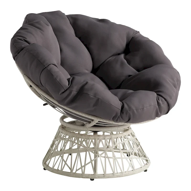 Papasan Chair with Round Pillow Cushion and Cream Wicker Weave