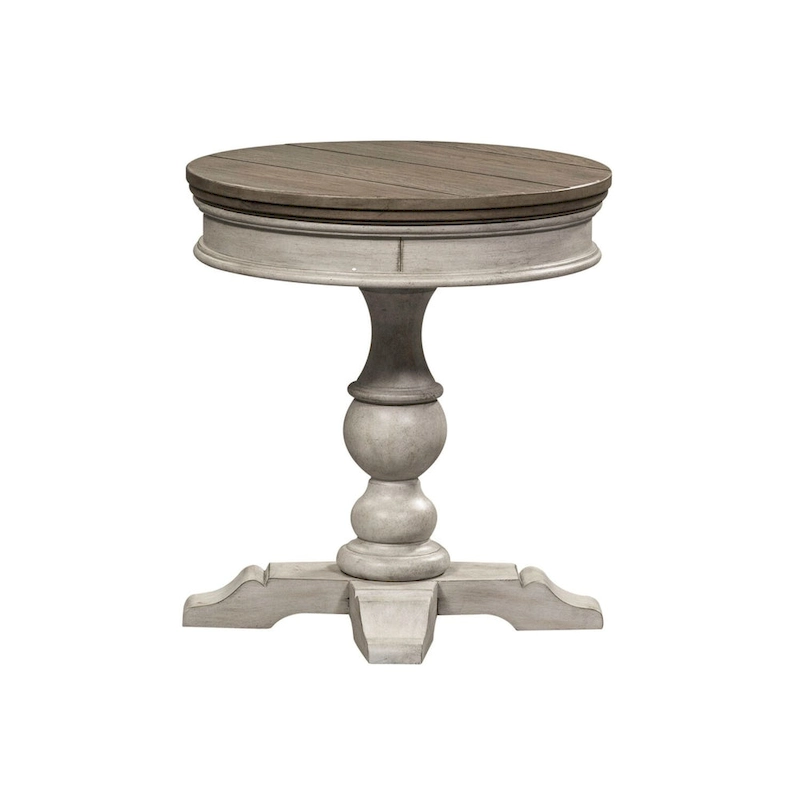 Heartland Antique White Round Pedestal Chair Side Table