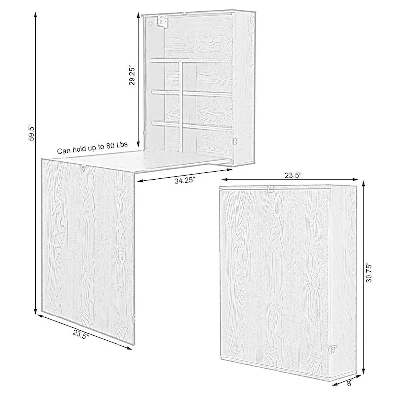 Wall Mount Laptop Fold-out Desk with Shelves