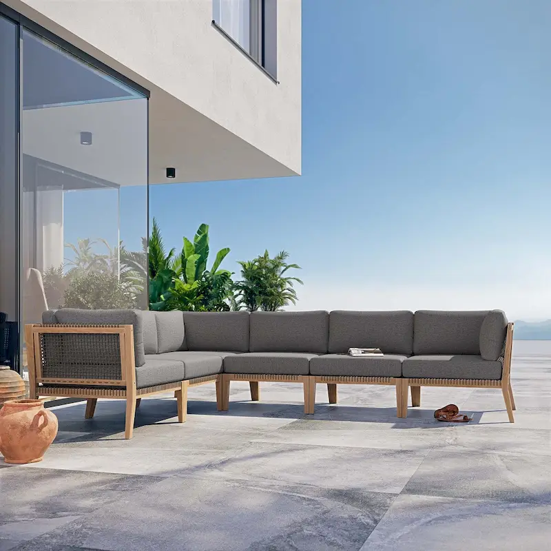 Clearwater Outdoor Patio Teak Wood 6-Piece Sectional Sofa