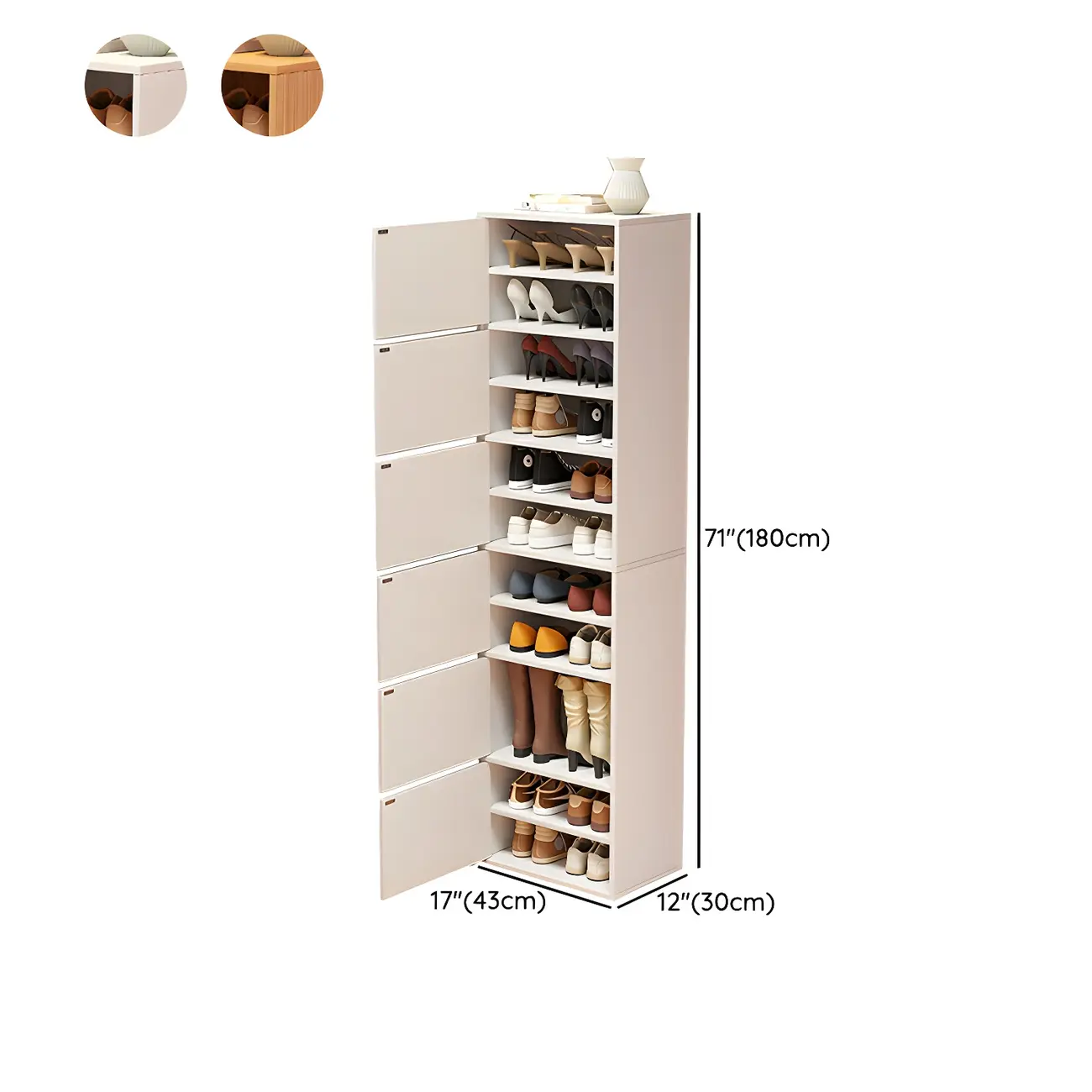 Modern White Tall Shoe Cabinet with Adjustable Shelves