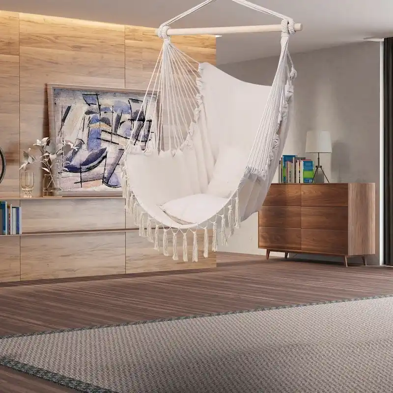 Pillow Tassel Hanging Chair Beige/Dark Grey