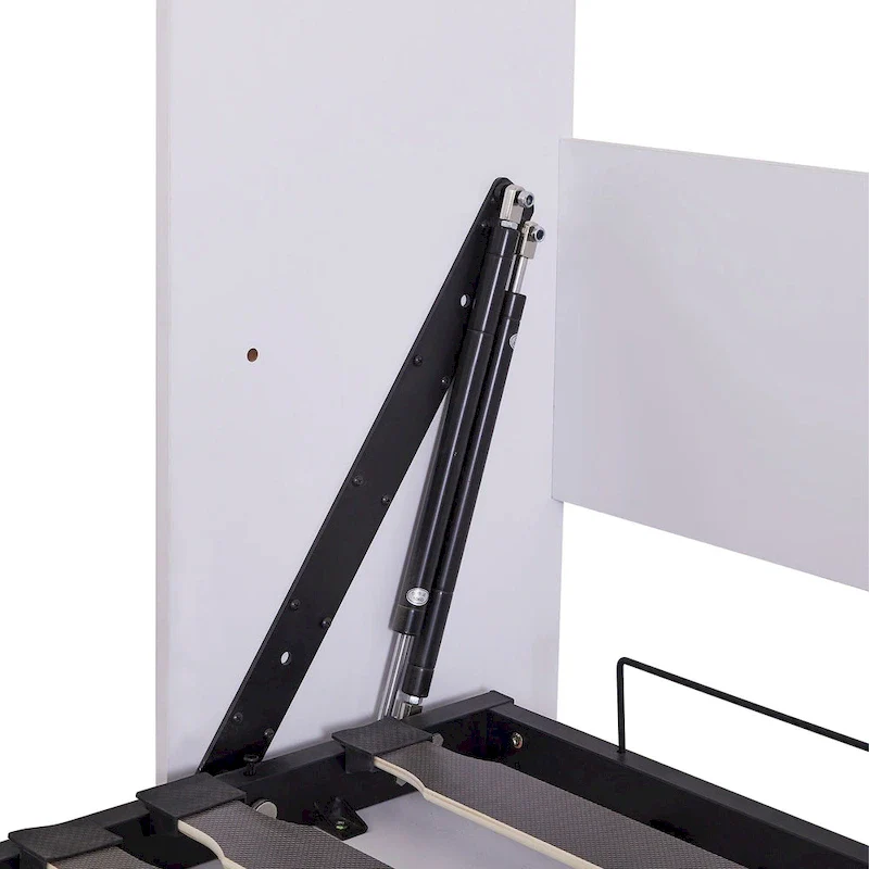 White Full Size Versatile Murphy Bed with Floor-Level Storage, Sofa, and Shelves