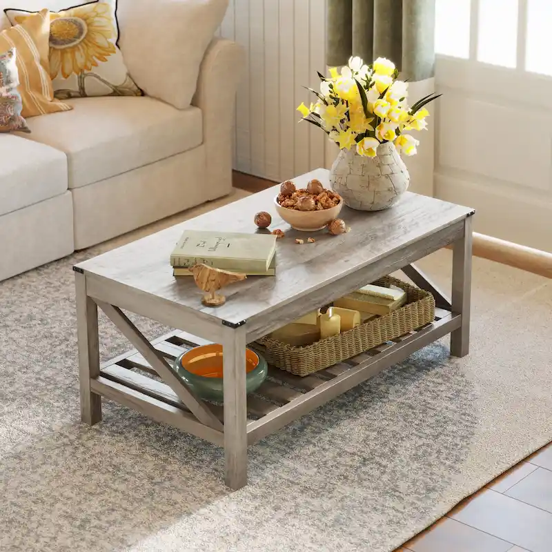 2-Tier Coffee Table Center Table Tea Table with Storage Shelf