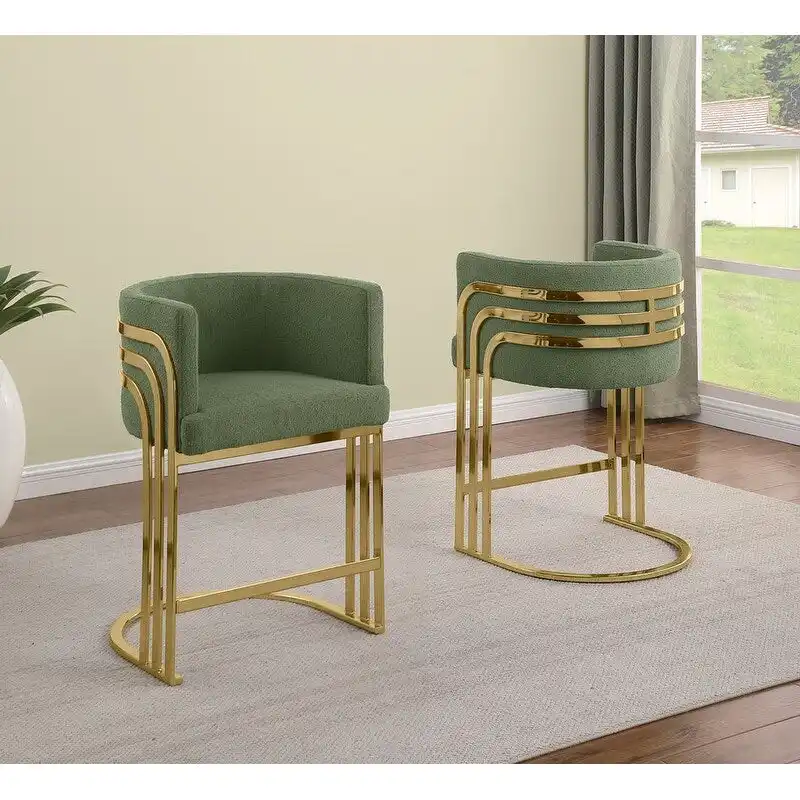 Best Quality Furniture Teddy Fabric Barstool with Gold Chrome Base (Set of 2) - N/A