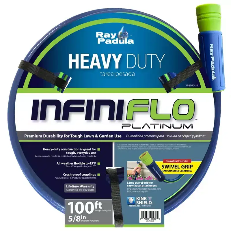 Ray Padula InfiniFlo 100ft Platinum Heavy Duty Garden Hose: PVC Leak-Resistant, 5/8" Diameter