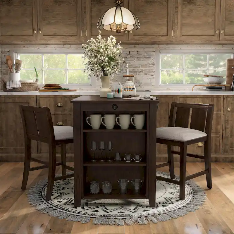 Furniture of America Vesper 3-Piece Counter Height Dining Set with Shelving