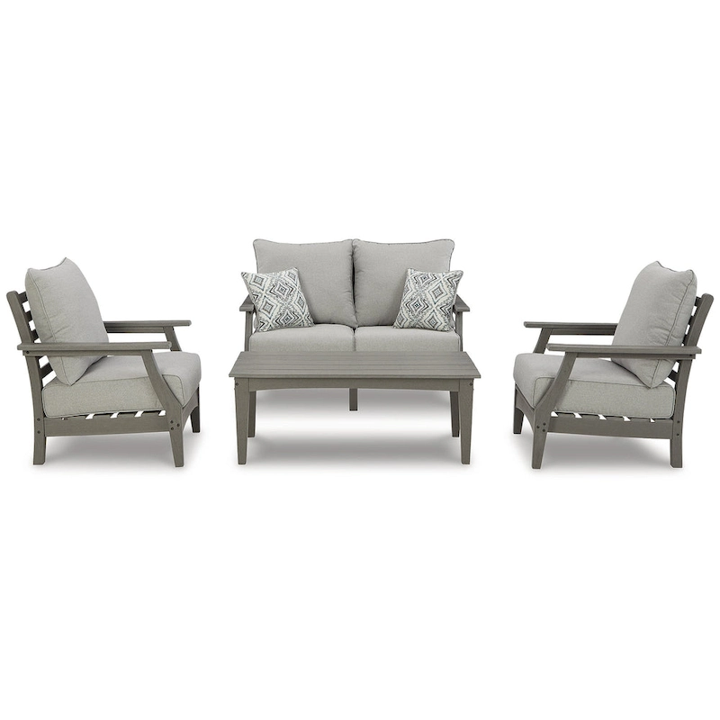 Signature Design by Ashley Visola Gray 4-Piece Outdoor Loveseat Conversation Set - 54W x 33D x 37H