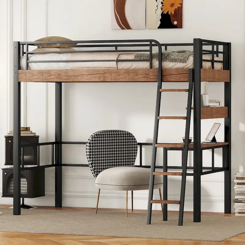 Twin Metal Loft Bed with Desk