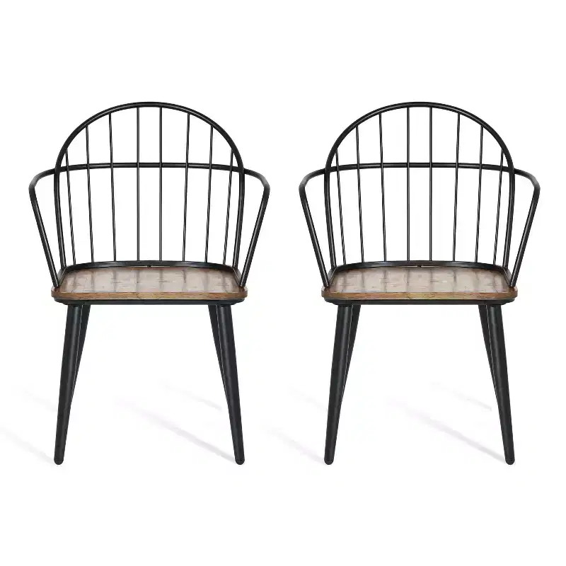 Christopher Knight Home Loftia Modern Iron Frame Dining Chairs(Set of 2), Brown/Black
