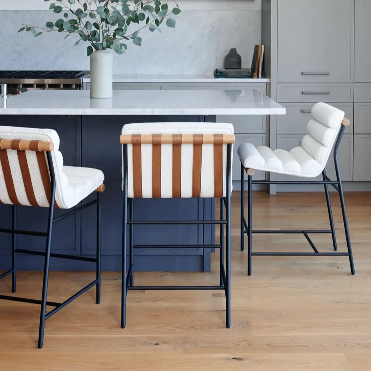 Modern Upholstered Counter Stool with Metal Frame