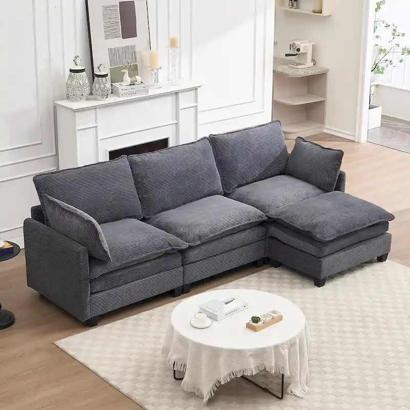 102  Velvet U-Shaped Sectional Sofa with Ottoman & Lumbar Pillows