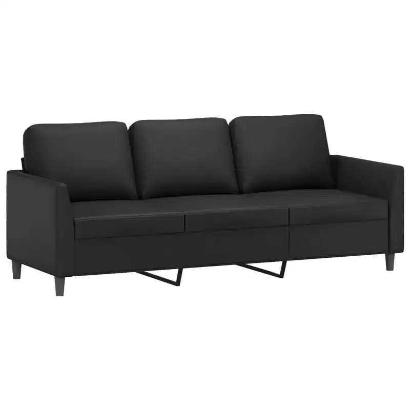 78 Modern 3-Seat Faux-Leather Sofa  Stain-Resistant Black Upholstery, Clean-Line Minimalist Design, Sturdy Frame for Living Room or Lounge